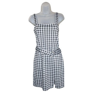 Just Polly Wom Jrs LG Plaid Sleeveless Dress Black Gray Check Belted Party Dress